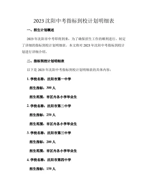 2023沈阳中考指标到校计划明细表