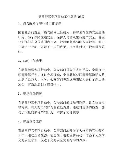 酒驾醉驾专项行动工作总结16篇