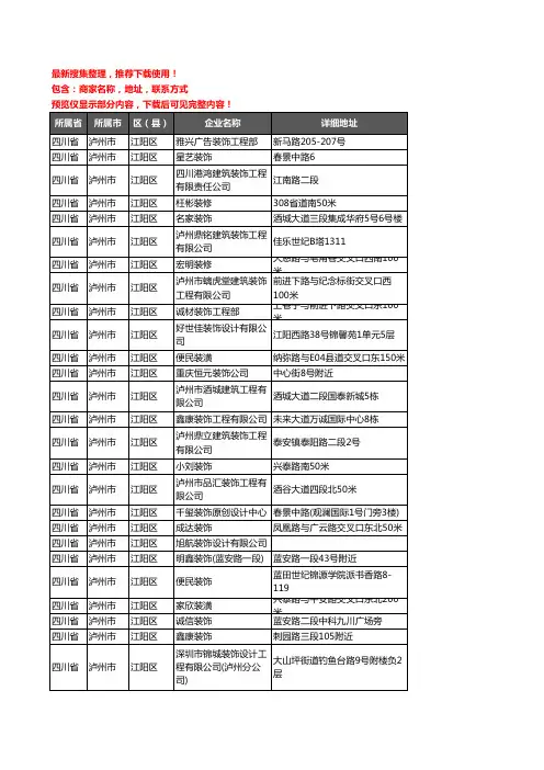 新版四川省泸州市江阳区装修公司企业公司商家户名录单联系方式地址大全111家