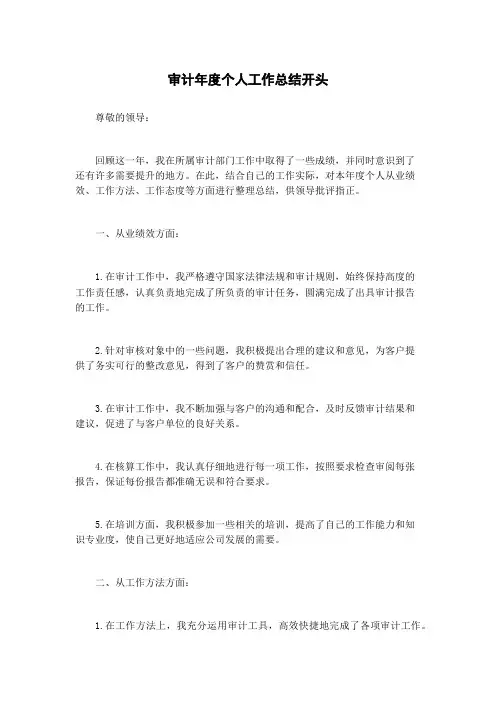 审计年度个人工作总结开头