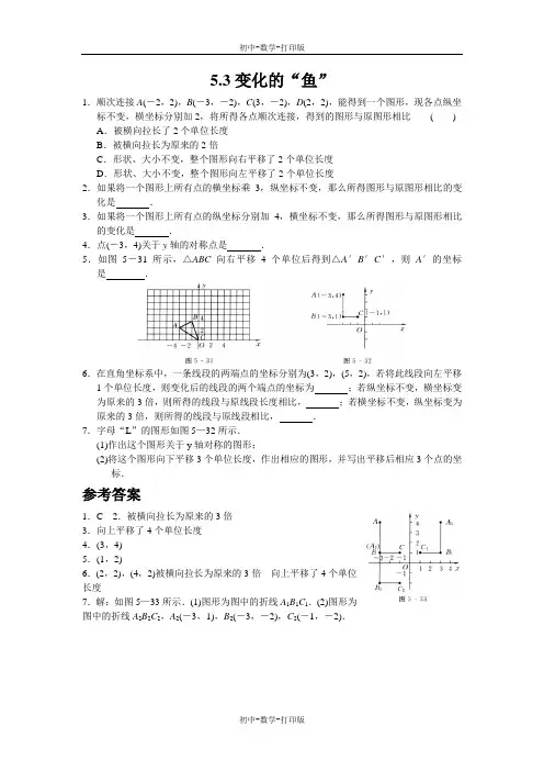 北师大版-数学-八年级上册--5.3变化的“鱼”课后拓展训练
