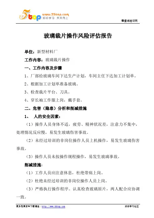玻璃裁片操作风险评估报告