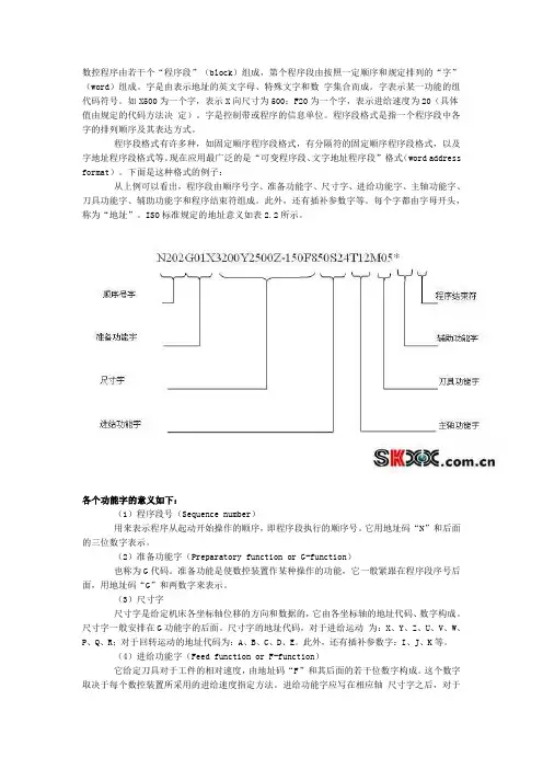 数控程序段格式及数控机床程序的组成