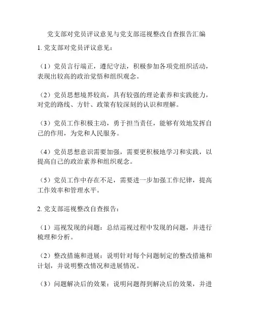 党支部对党员评议意见与党支部巡视整改自查报告汇编