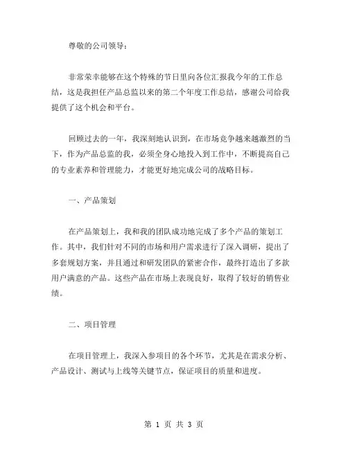 产品总监年终工作总结范文