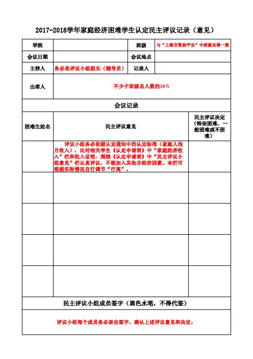 家庭经济困难学生认定民主评议记录(意见)