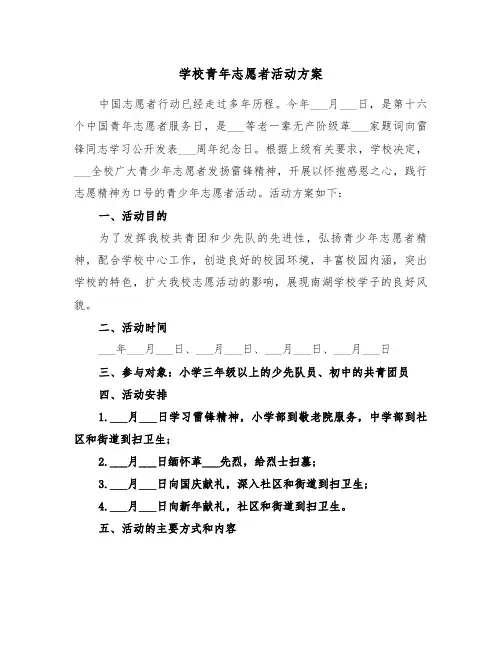 学校青年志愿者活动方案（3篇）