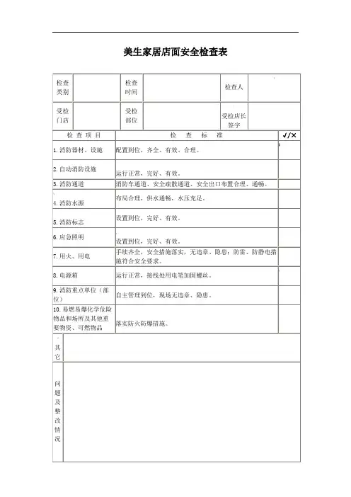 店面安全检查表