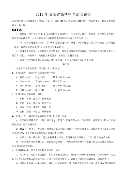 2016年山东省淄博市中考语文试题AKqqAn