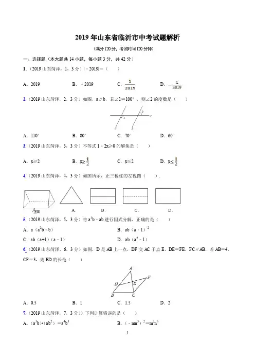 2019年山东省临沂市中考试题解析