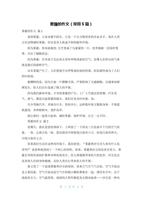 雾霾的作文(常用5篇)