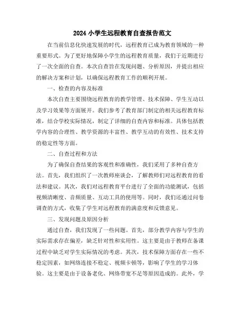2024小学生远程教育自查报告范文