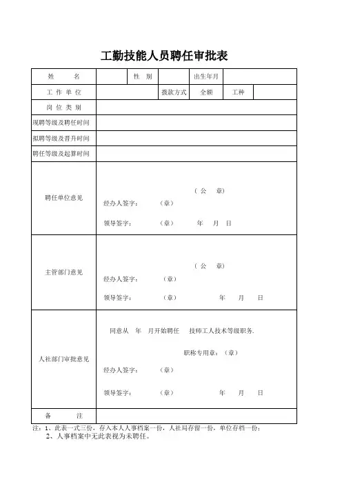 事业单位岗位聘用备案表