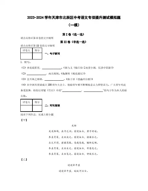 【中考语文】2023-2024学年天津市北辰区质量检测测试模拟试卷合集2套(含答案)