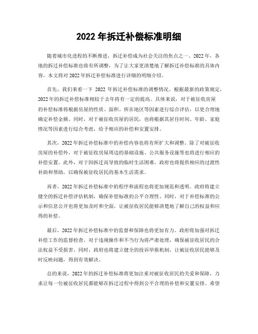2022年拆迁补偿标准明细