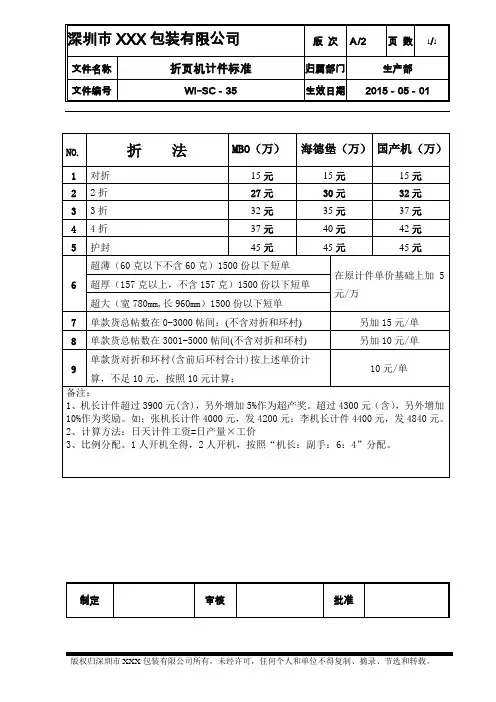 折页机计件标准