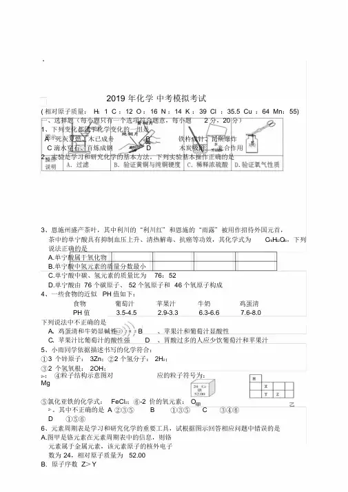 2019中考化学模拟试题