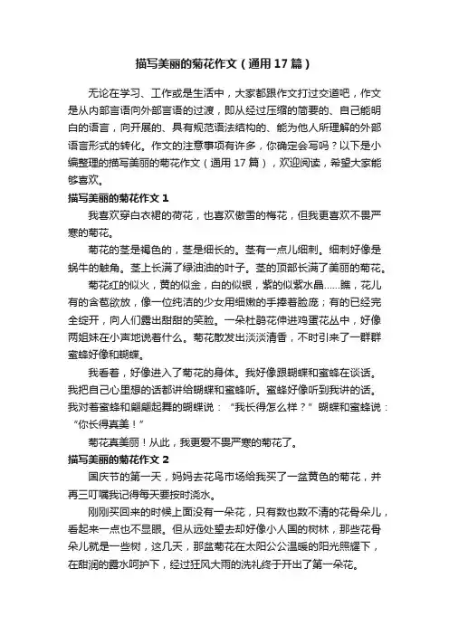 描写美丽的菊花作文（通用17篇） 2
