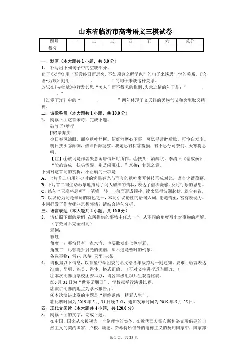 山东省临沂市高考语文三模试卷含答案