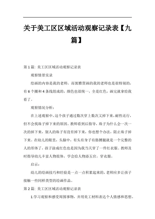 关于美工区区域活动观察记录表【九篇】