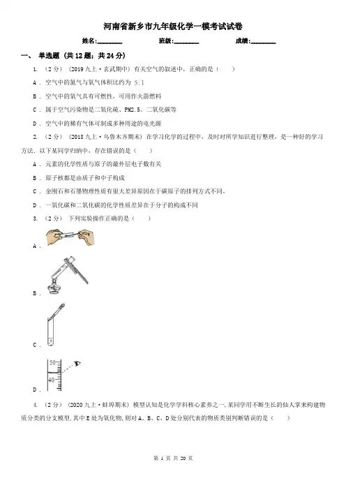 河南省新乡市九年级化学一模考试试卷
