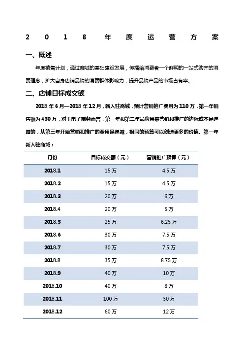 天猫商城新店运营计划天猫店铺全运营规划电子商务项目年度经营计划