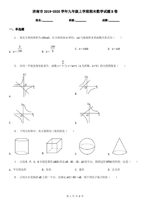济南市2019-2020学年九年级上学期期末数学试题B卷