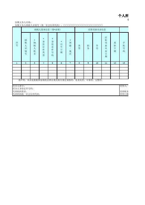 个人所得税基础信息表(A表)纸质表单