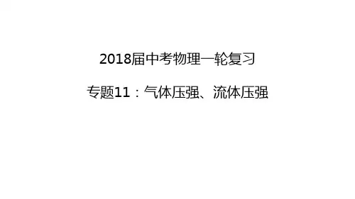 2018年中考物理(人教版)一轮复习专题突破：专题 11气体压强、流体压强课件