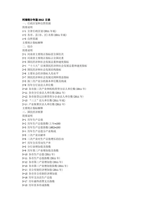 2012年河南统计年鉴目录