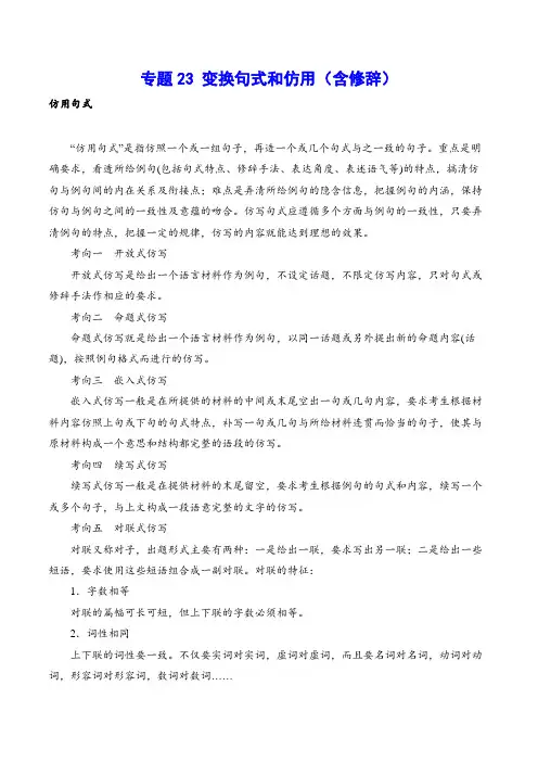 专题23 变换句式和仿用(含修辞)(知识讲解)