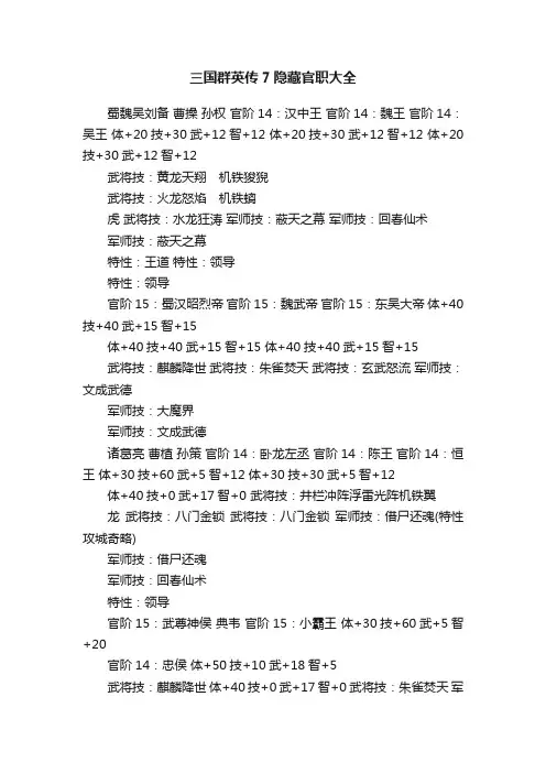 三国群英传7隐藏官职大全