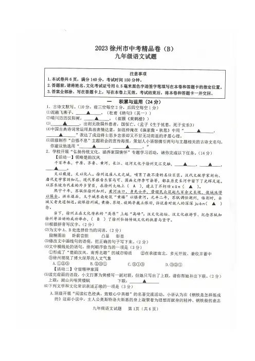 2023年徐州市中考语文精品B卷含答案