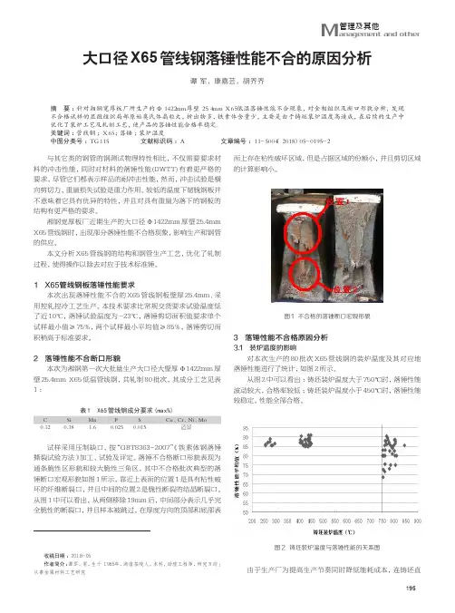 大口径X65管线钢落锤性能不合的原因分析
