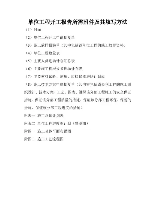 单位工程开工报告所需表格及附件