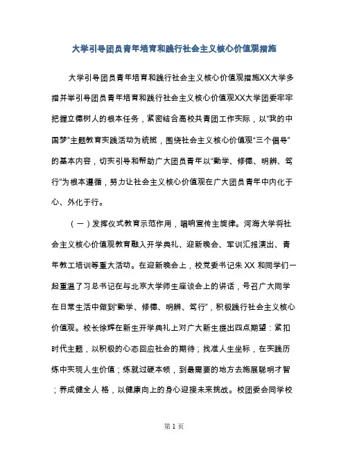 大学引导团员青年培育和践行社会主义核心价值观措施