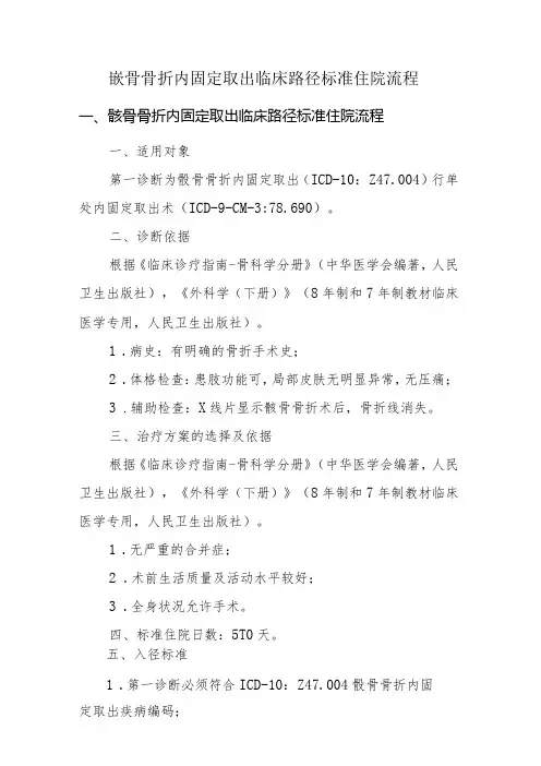 髌骨骨折内固定取出临床路径标准住院流程
