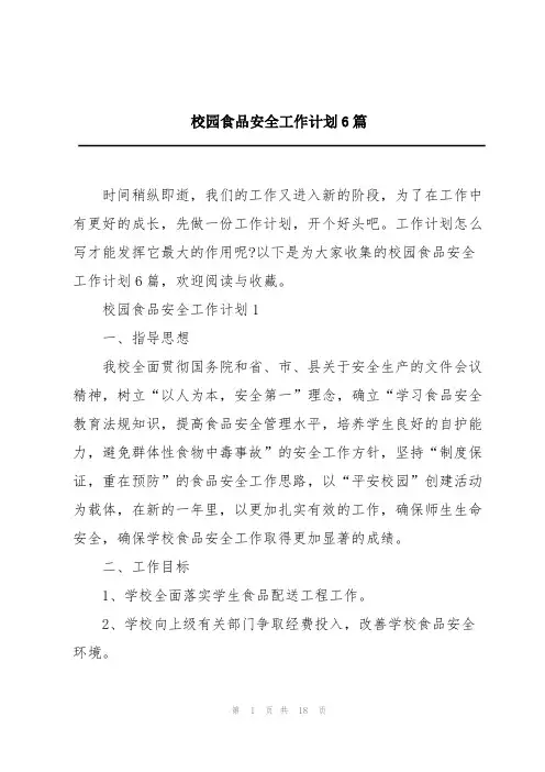校园食品安全工作计划6篇