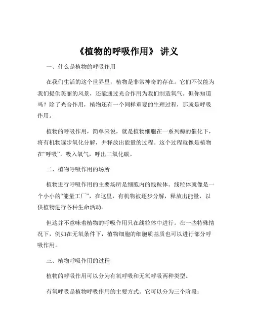 《植物的呼吸作用》 讲义