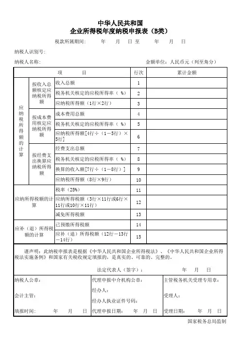 企业所得税年报A4(B类)