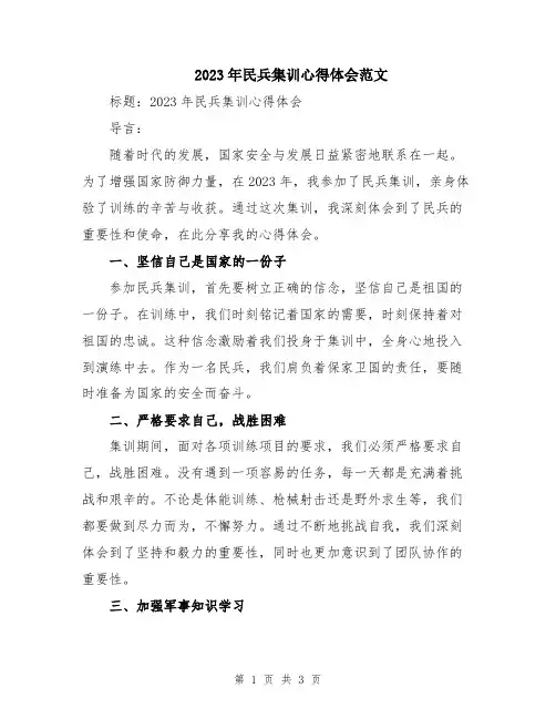 2023年民兵集训心得体会范文