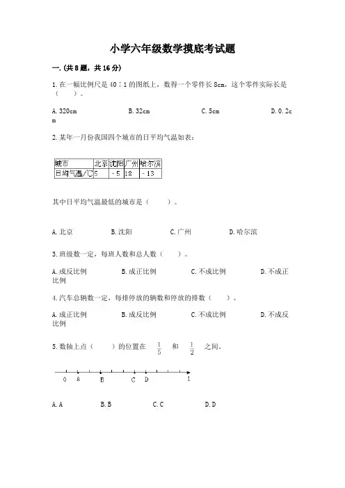 小学六年级数学摸底考试题附参考答案【实用】
