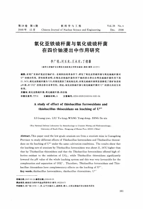 氧化亚铁硫杆菌与氧化硫硫杆菌在四价铀浸出中作用研究