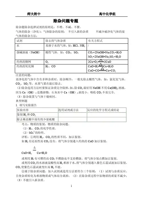 高中化学无机物除杂总结