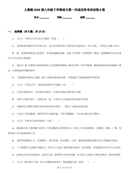 人教版2020届九年级下学期语文第一次适应性考试试卷B卷