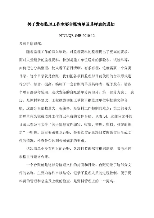 监理工作主要台账清单