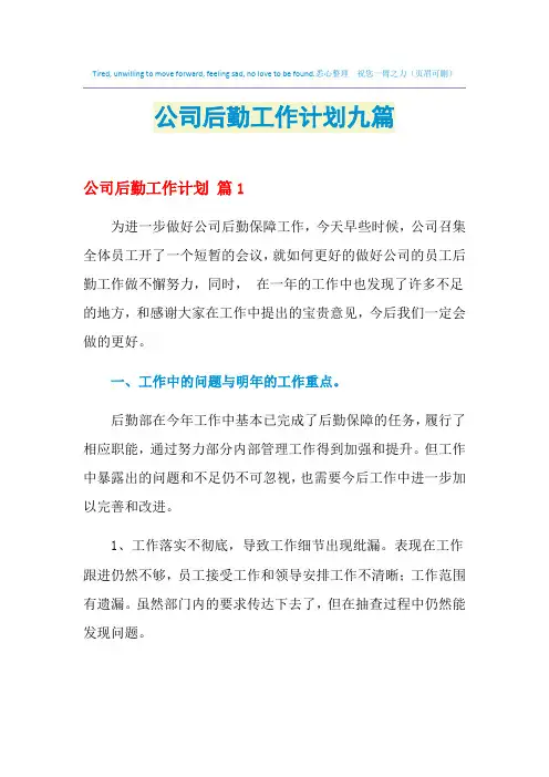 2021年公司后勤工作计划九篇