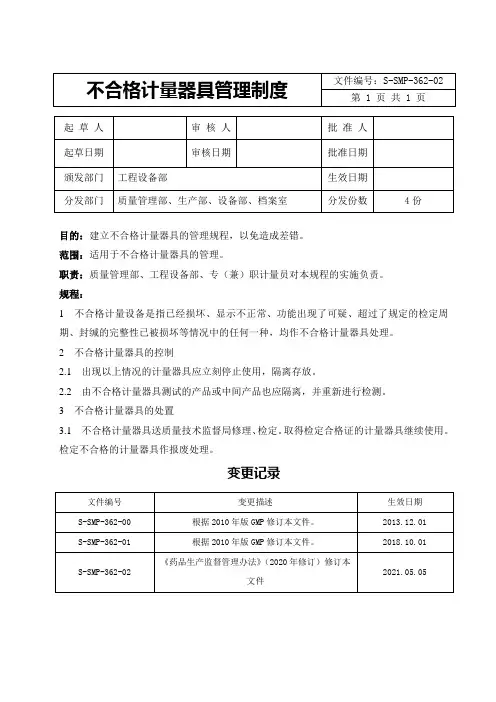 不合格计量器具管理规程