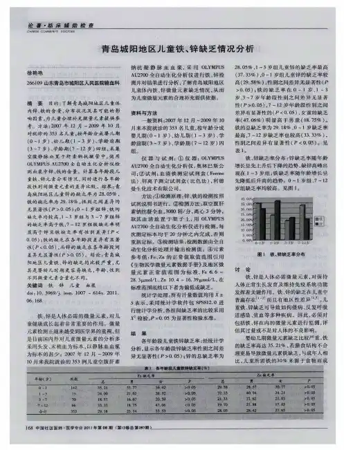 青岛城阳地区儿童铁、锌缺乏情况分析