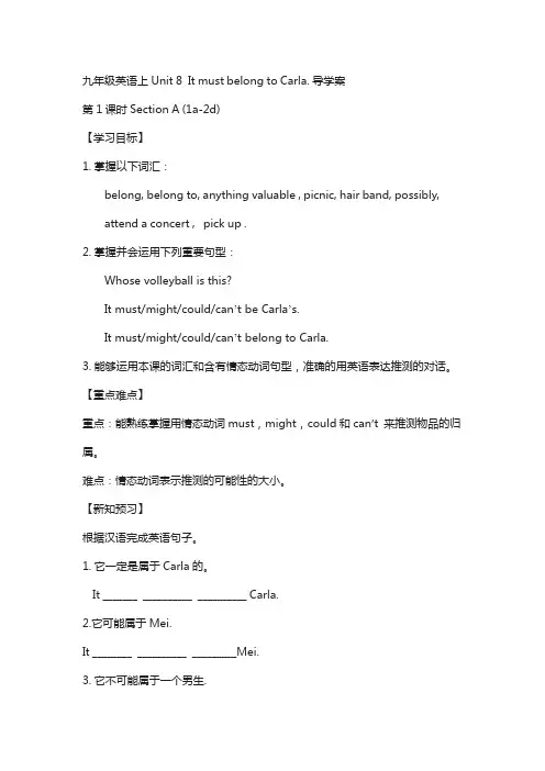 【人教版】九年级全一册英语：Unit 8单元导学案Unit 8 导学案